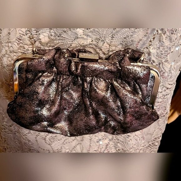 Vintage Silver Glitter Evening Bag W/ Chain Strap By Charlie RSVP - Picture 2 of 6